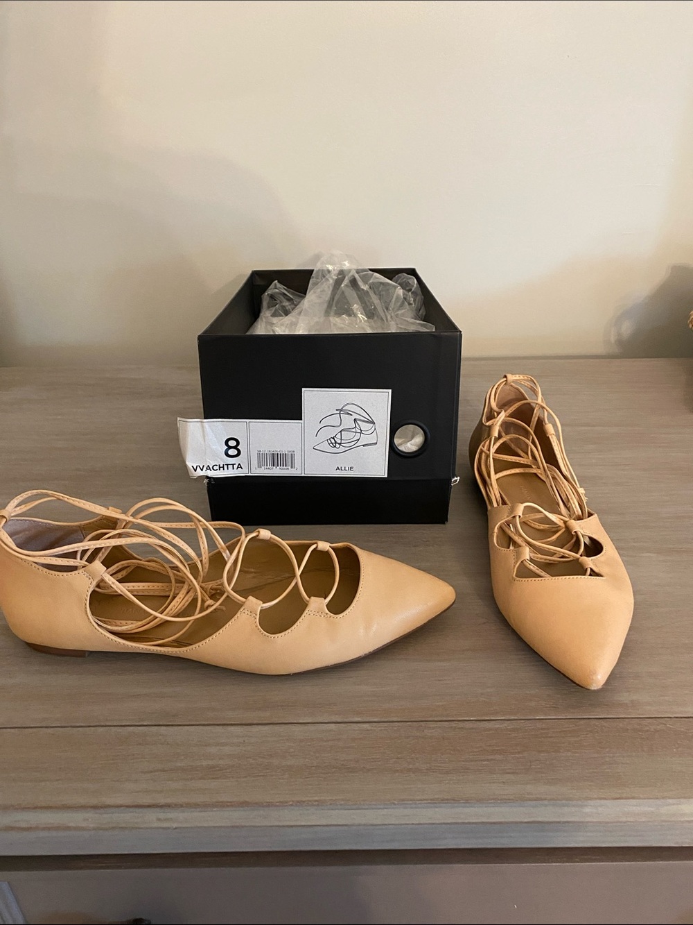 Banana Republic Allie Lace-Up Pointed Flats in Beige